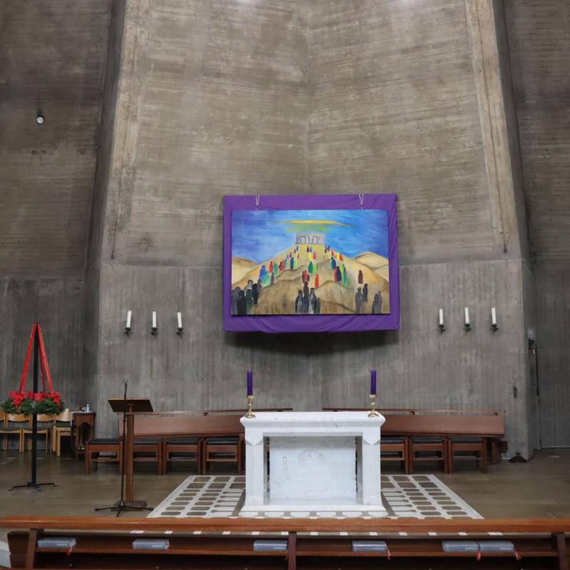 selbstgestaltetes Altarbild im Altarraum der Kirche Hl.Ewalde